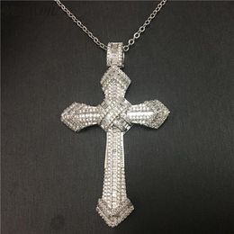Vecalon Fashion HIPHOP Big Cross pendant 925 Sterling silver Diamond Party Wedding Pendants with necklace for Women Men Jewelry244y
