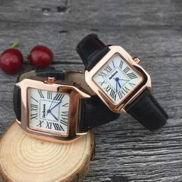 top rose gold square designer watch men and women couples red pink leather waterproof bracelet Montede fashion gold bracelet ladie249e