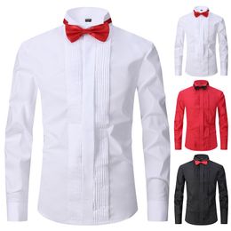 Men's Dress Shirts Men Wedding Tuxedo Long Sleeve French Cufflinks Swallowtail Fold Dark Button Design Gentleman Shirt White Red Black 230921