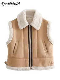 Women s Jackets Front Zipper Lamb Wool Spliced Collar Vest Female Fleece Warm Sleeveless Outerwear Women Fashion Autumn Winter Street Waistcoat 230922