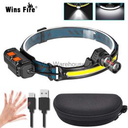 Head lamps New 2021 USB Rechargeable 6 Modes Head Torch Release Induction Headlamp XPG+COB LED Head Lamp with Built in Battery Flashlight HKD230922