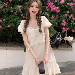 Casual Dresses Mini Women Princess Graceful Ruffles Summer Puff Sleeve Korean Style Empire Harajuku Gentle Loose