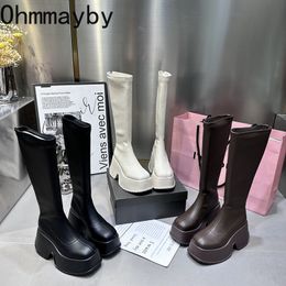 Boots Winter Chunky Women Long Fashion Zippers Ladies Elegant Knee High Platform Thick Bottom Women s Footwear 230921