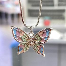 Chains PANJBJ 925 Sterling Silver Colourful Butterfly Necklace For Women Girl Simplicity Fashion Jewellery Gift Drop