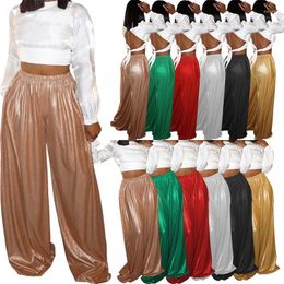 Women's Pants Women Gold Silver Pleated Loose Harem Summer High Elastic Waist Wide Leg Trousers MQQ-M2286