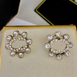 Plated 925 Silver Luxury Brand Designers Letters Stud Geometric Famous Women Round Crystal Rhinestone Earring Wedding perty Jewerlry Circular Diamond ruby 386