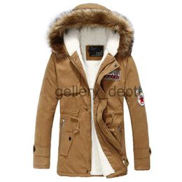 Men's Jackets Winter Faux Fur Men's Thicken Parka Casual Outerwear Trim Hooded Patch Detail Fleece Coat Male Autumn Overcoat Wadded Jackets J230922