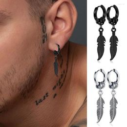 Dangle Earrings Hiphop Punk Hoop Unisex Men Earring Stainless Steel Ear Buckle Jewelry Feather Pendant Fashion