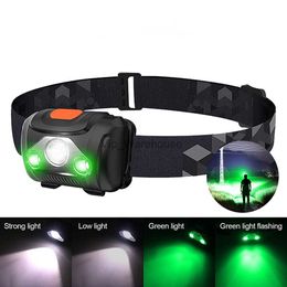 Head lamps 4 Modes Outdoor Green/Red/White Headlamp Dual Head Lamp Camping Fishing Hunting Flashlight Headlight USB Rechargeable Running HKD230922