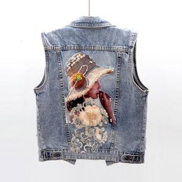 Women s Jackets Diamond encrusted Flower Denim Vest Cropped Sleeveless Top Korean Fashion Streetwear Designer Coat Trendy Waistcoat 230922