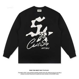 Autumn and Winter New Design Hand-painted Letter Skeleton Print Long Sleeve T-shirt Loose Washed Old Fashionable Brandb6f8