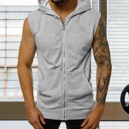 Men's Tank Tops Fashion Hoodie Vest Solid Colour Warm Breathable Men Bodybuilding Hooded Top