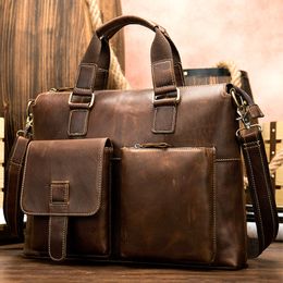 Briefcases Mens Leather Briefcase Hand Bag Genuine Business Working Of Doctor Office Man Shoulder 40cm 230922