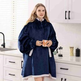 Blankets Oversized Wearable Blanket Hoodie for Adult Thick Sherpa Sweatshirt with Elastic Sleeves and Giant Pockets Super Warm and Cosy HKD230922