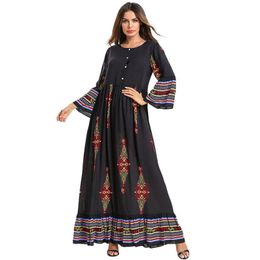 Women Plus Size Dresses Ethnic Clothing Floral Printed Long Sleeve Loose Female Casual Full Length Dresses305I