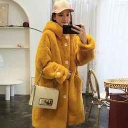 Women's Fur Women Casual Thicken Warm Plush Overcoats Winter Hooded Long Faux Coats Korean Loose Snow Wear Fashion Jackets