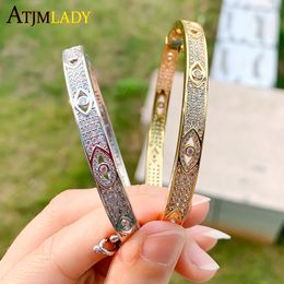 Bangle Gold Plated Micro Pave Clear Cz Turkish Lucky Bangle Bracelet Iced Out Bling Full Cz Luxury Bangles Wholesale for Men 230921