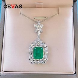 OEVAS 100% 925 Sterling Silver 9 11mm Synthetic Emerald Pendant Necklace For Women Sparkling High Carbon Diamond Fine Jewelry272P