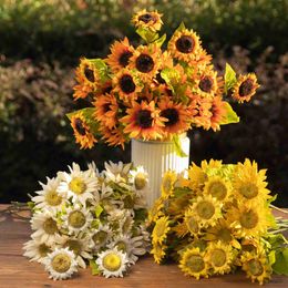 Christmas Decorations long silk artificial sunflowers flowers for home wedding autumn decoration plastic sunflower R230922