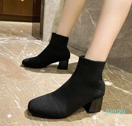 Solid Color Boots designer black white yellow Chunky Heel womens winter non slip Boots breathable outdoor trainers sneaker size 35-40