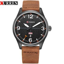CURREN Simple style Calendar Casual Men Watches Leather Strap Male Clock Fashion Business Quartz Week Display Wrist Watch338d