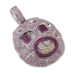 New Iced Out Cherry Bomb Mask Pendant Necklace Micro Paved Cubic Zircon Mens Bling Jewellery Gift302Q