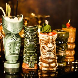Mugs 300-700ml Hawaii Easter Island Tiki Mugs Creative Porcelain Beer Wine Mug Beer Wine Cocktail Party Cup Bar Tool Ceramic Tiki Mug 230922