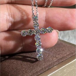 Fashion Cross Designer Pendant Necklaces Beauty Shining A CZ Diamond Stone Crystal Top Quality Women Necklace S925 Sterling Silver269h