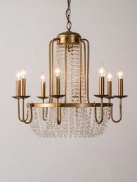 American Antique Crystal Pendant Lamps French Luxury Chandelier Pendant Lights Fixture Gold Hanging Lamps For Ceiling Room Decor Home Indoor Lighting Decorations