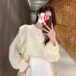 Women's Sweaters Autumn Women Lace Patchwork Buttons Knit Pullovers Elegant Winter Sexy V Neck Knitted Sweater Tops Jumpers Pull Femme