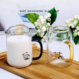 Baby Mug with Color Handle, High Borosilicate Glass Cup with Scale, Eco-Friendly Children's Measuring Cup, Heat Resistant Milk Glass, Children's Day Gift