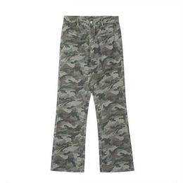 Designer Fashion High Street tide Brand Irregular Workwear Pocket Slim Fit Straight Tube Micro Horn Camo Casual Pants