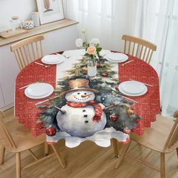 Table Cloth Christmas Snowman Tree Round Tablecloth Waterproof Wedding Decor Cover Party Decorative