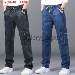 Men's Jeans Cargo Jeans Men Elastic Plus Size 48 46 44 42 High Waist Trousers Straight Work Pants Casual Stretched Black Denim Streetwear J230922