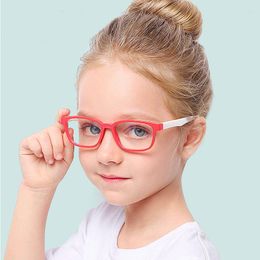 Sunglasses Square Anti Blue Light Glasses Kids Flexible Optical Frame Prescription Eyeglasses Reflective TR90 Boy Girl UV400