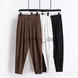 Men's Pants Summer Men's Ice Silk Thin Ankle Length Pants Cool Elastic Waist Loose Business Casual Harlan Suit Pants Male Black White J230922