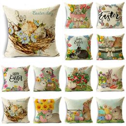 Pillow Easter Series Case Coloured Eggs Flower Print Holiday Decoration Sofa Cover 40/45/50cm
