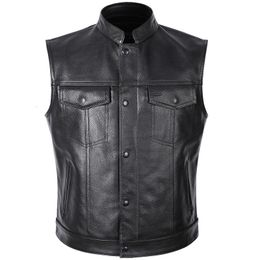 Men's Vests Classical Motorcycle Biker Leather Vest Men Genuine Sleeveless Jackets REAL Cowhide Motorcade 6XL 230921