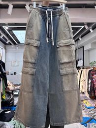 Men's Jeans 2023 Autumn Winter High Street Vintage Washed Old Men Women Multi Pocket Open Zipper Loose Pants