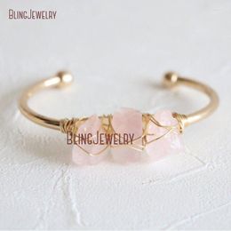 Bangle Boho Chic Open Love Talisman Bracelet Women Raw Stone Rough Rose Quartz Adjustable Cuff