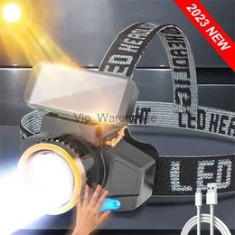 Head lamps 2023 Upgrade Headlight Led Head Flashlight USB Rechargeable Led Headlamp Sensor Head Torch Solar Charging Head Lamp For Fishing HKD230922