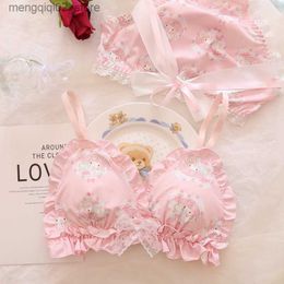 Bras Sets Lolita Women's Cute Milk Ruffle Anime Print Bra Panties Lingerie Set Japanese Girl Bras Briefs Underwear Lovely Pink Bra Set Q230922