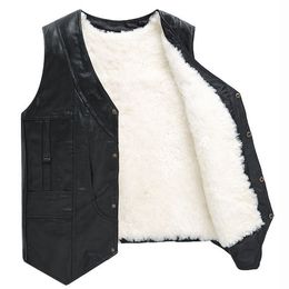 Men's Vests 2023 Winter Leather Vest Fur Thickened Waistcoat Men Motorcycle Coat Warm Sleeveless Jackets Velvet Solid Color P41 230921