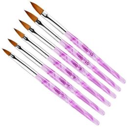 2023 6Pcs Acrylic Handle Nail Art Flat Brush Design Dotting Painting Drawing Crystal Pen Set Carving Salon Tips Builder 2 4 6 8 10 12347