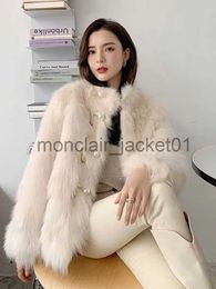 Women's Fur Faux Fur Zoki Winter Women Faux Fox Fur Coat Plush Thick Warm Fashion Pearl Buttons White Jacket Designed Korean Ladies Overcoat J230922