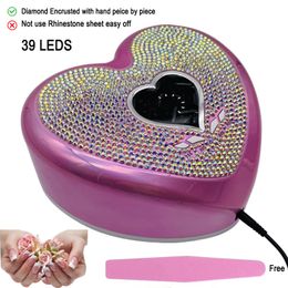 Nail Dryers Cute Heart Shape Nail Lamp with Rhinestone LCD Nail Gel Dryer 96W Pedicure Machine LED light for Nails UV Secador de Unas Pink 230921