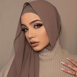 Scarves Simple Chiffon Hijab Solid Color Head Scarf Vintage Shawl Windproof Head Wraps Turban Sunscreen Travel Beach Towel 230921