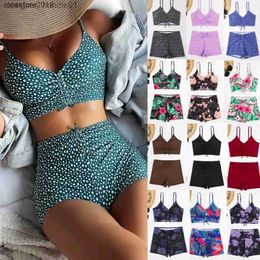 Women's Swimwear 2023 Women's Swimwear Women Bathing Suits Bikinis Sets Swimsuit Suit Womens Split High Waist Flat Angle Lace Up Print Bikini Swimsuit L230922