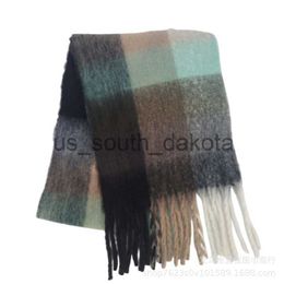 Scarves Tonglu Industrial Belt Single Same Style Rainbow Plaid Scarf Women's Thickened and Warm Imitation Mohair Shawl Neck x0922