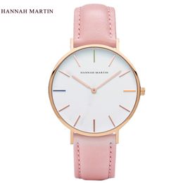 2017 New Designer HANNAH MARTIN Women Ladies Female Clock Mens Top Brand Luxury Pink Fashion Casual Quartz Leather Nylon Watches276c